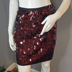 Vintage Express Black Side Zip Skirt with Red Sequins on Front Size 3/4